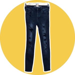 American Eagle Outfitters Black Hi Rise Distressed Jegging Jean Legging 2 GUC